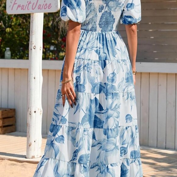 Short Sleeve Floral Maxi Dresses for Women 2025 Wedding Guest Summer Dress Flowy - Picture 5 of 7